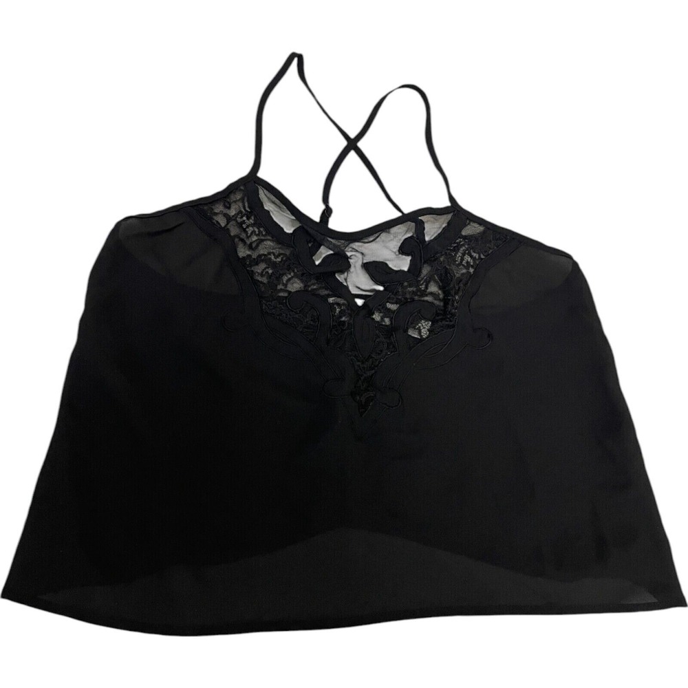 Vtg Victoria's Secret Lace Cami‎ Top Black Sheer Sleeveless Large Softgoth Emo